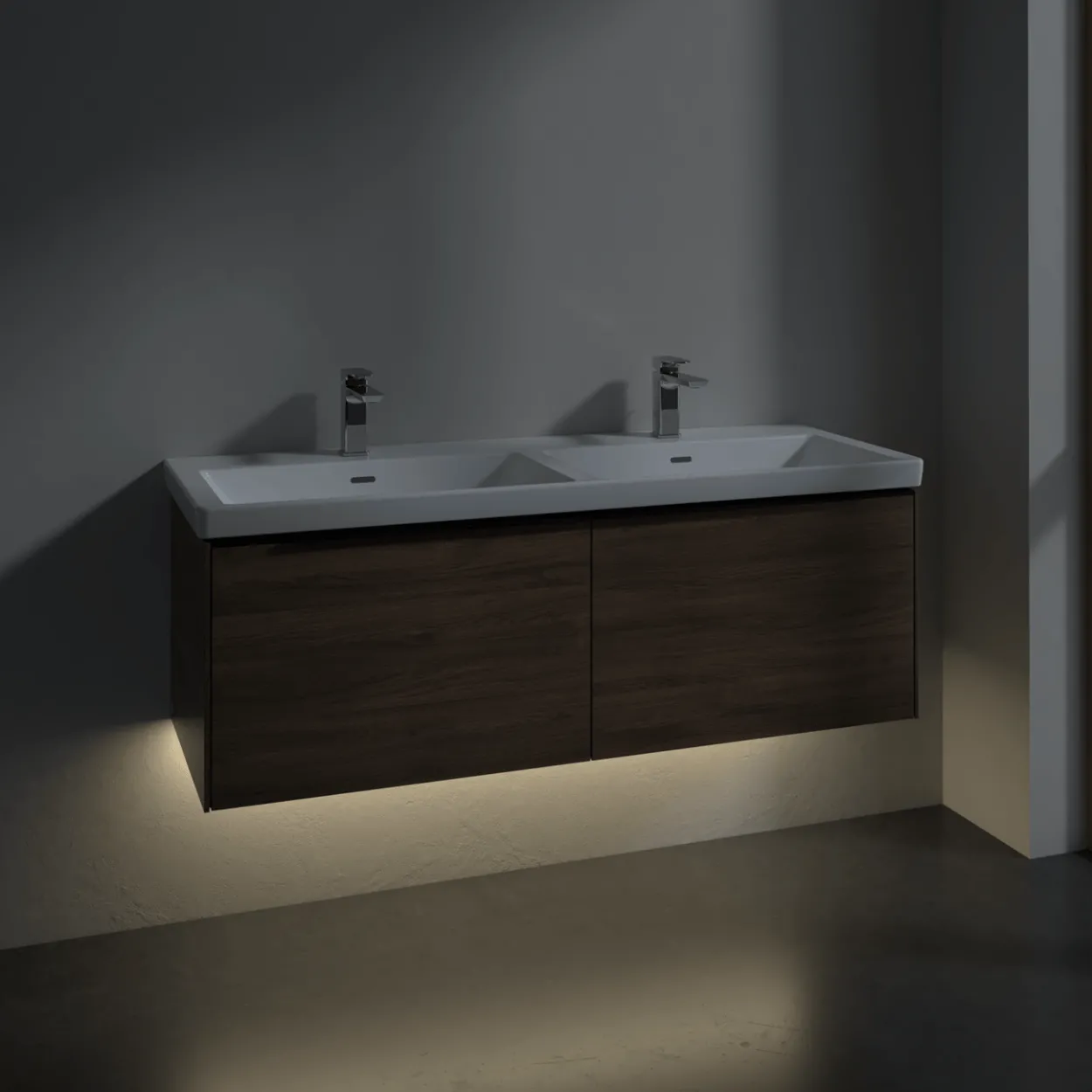 V&b subway 3.0 servantskap 127x42 f/dobbel servant pure white m/lys håndtak i volcano black