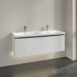 V&b subway 3.0 servantskap 127x42 f/dobbel servant pure white m/lys håndtak i volcano black