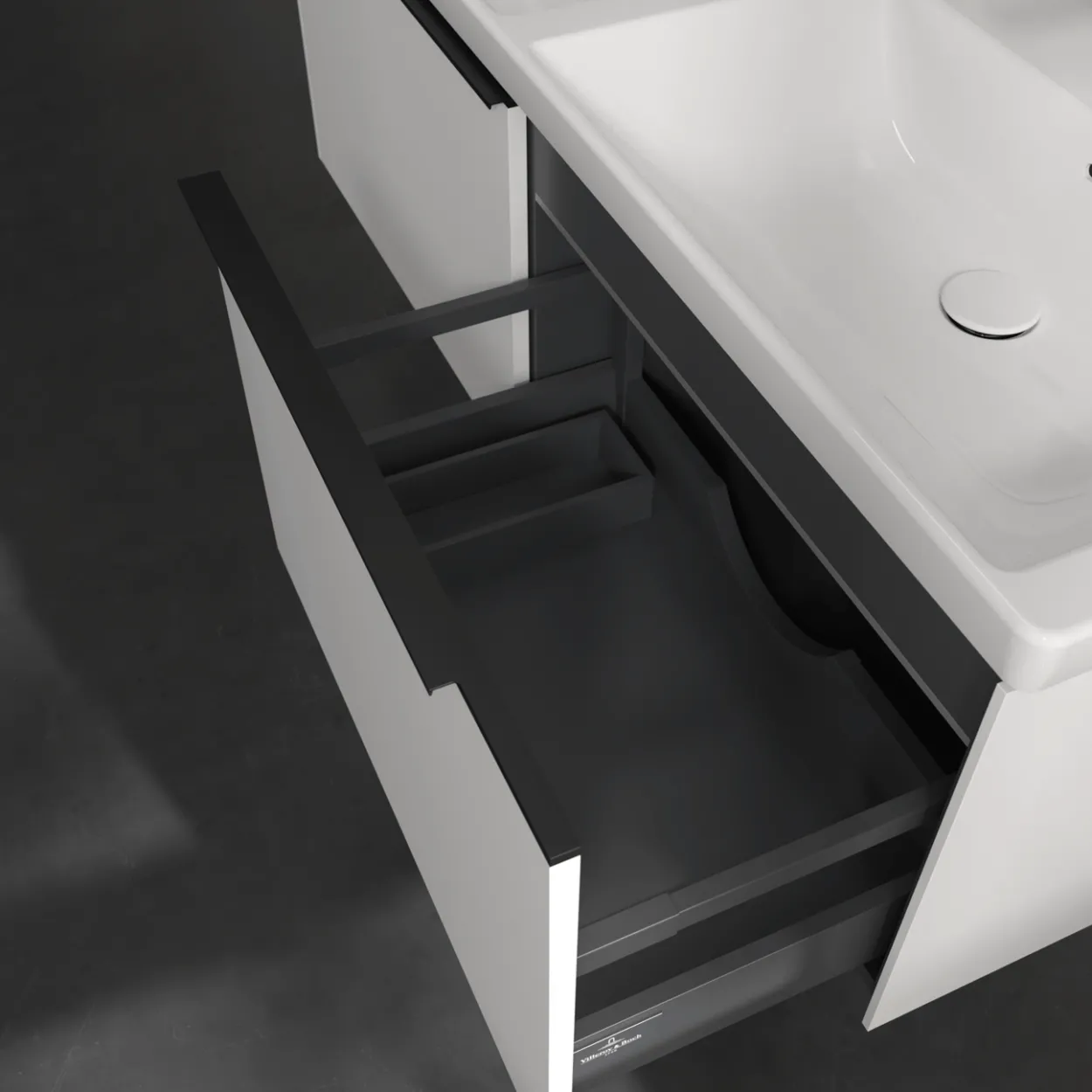 V&b subway 3.0 servantskap 127x42 f/dobbel servant pure white m/lys håndtak i volcano black