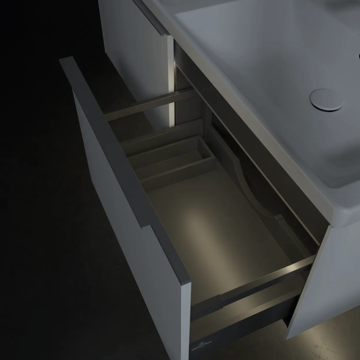 V&b subway 3.0 servantskap 127x42 f/dobbel servant pure white m/lys håndtak i krom