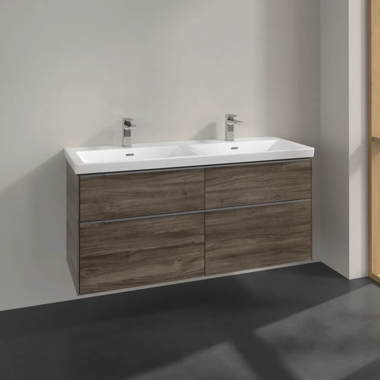 V&b subway 3.0 servantskap 127x57 f/dobbel servant stone oak håndtak i krom