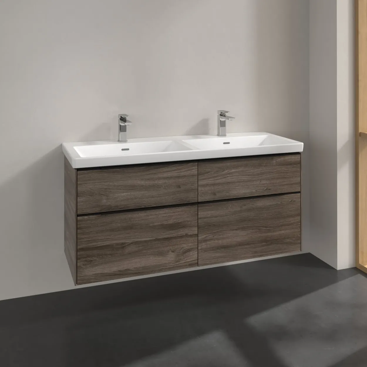 V&b subway 3.0 servantskap 127x57 f/dobbel servant stone oak håndtak i volcano black