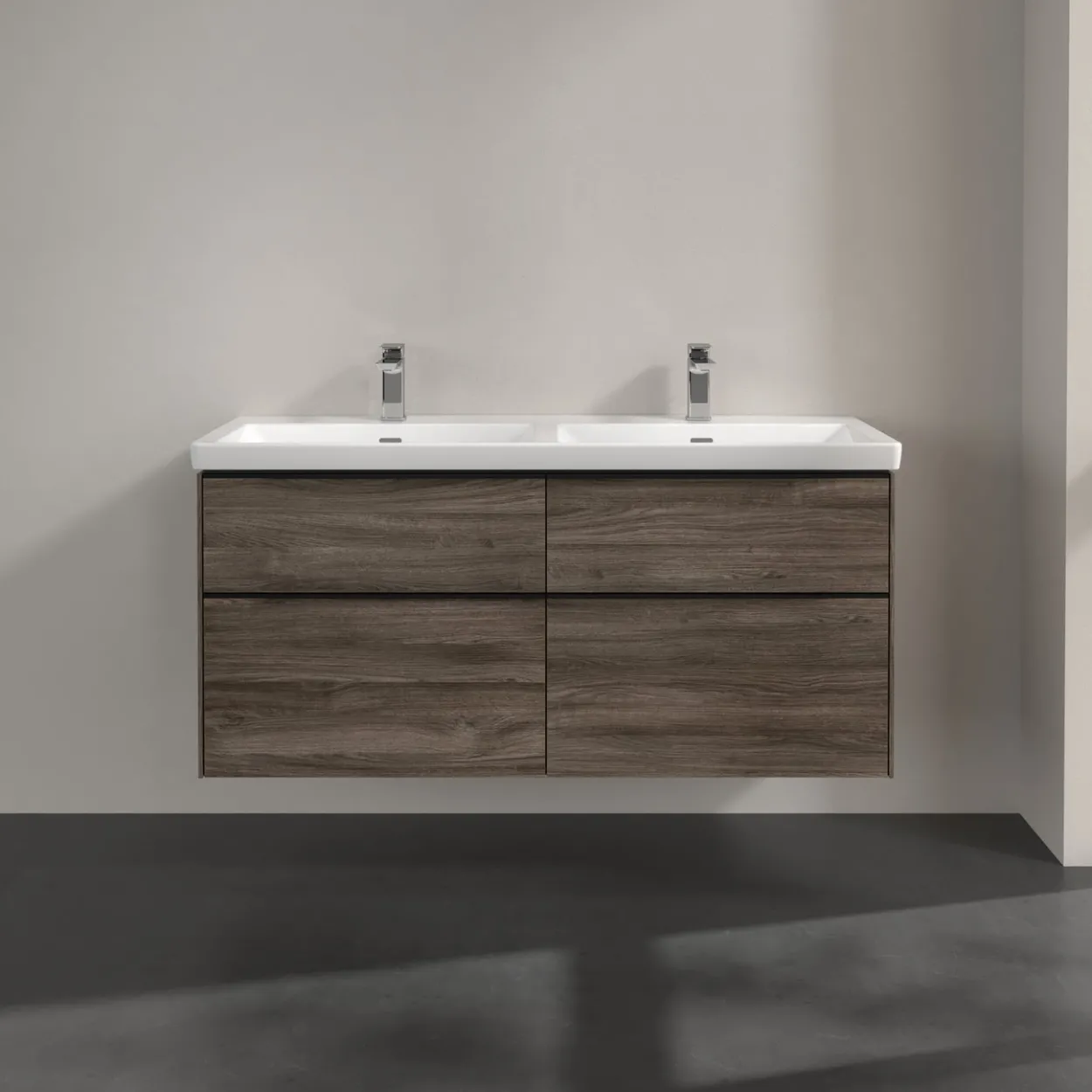 V&b subway 3.0 servantskap 127x57 f/dobbel servant stone oak håndtak i volcano black