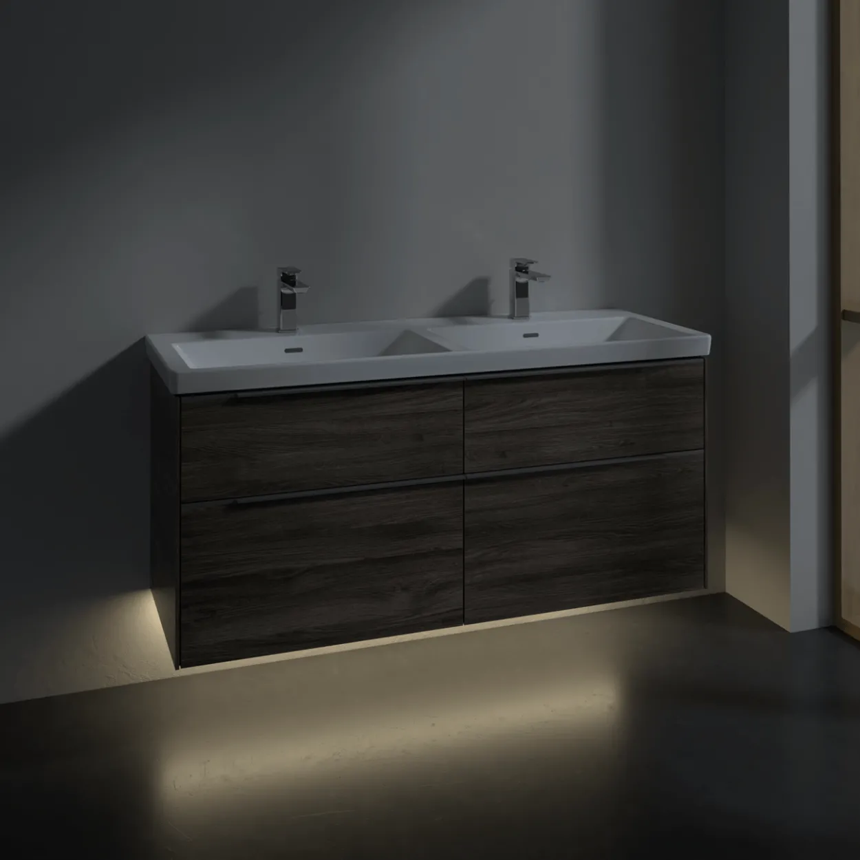 V&b subway 3.0 servantskap 127x57 f/dobbel servant stone oak m/lys håndtak i krom