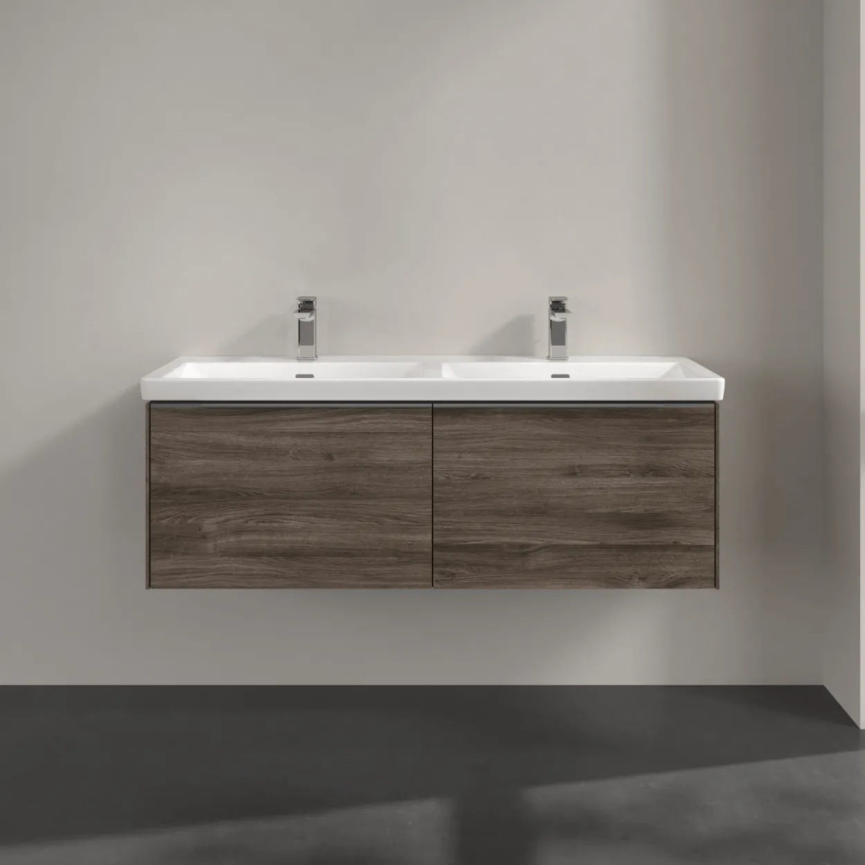 V&b subway 3.0 servantskap 127x42 f/dobbel servant stone oak m/lys håndtak i krom