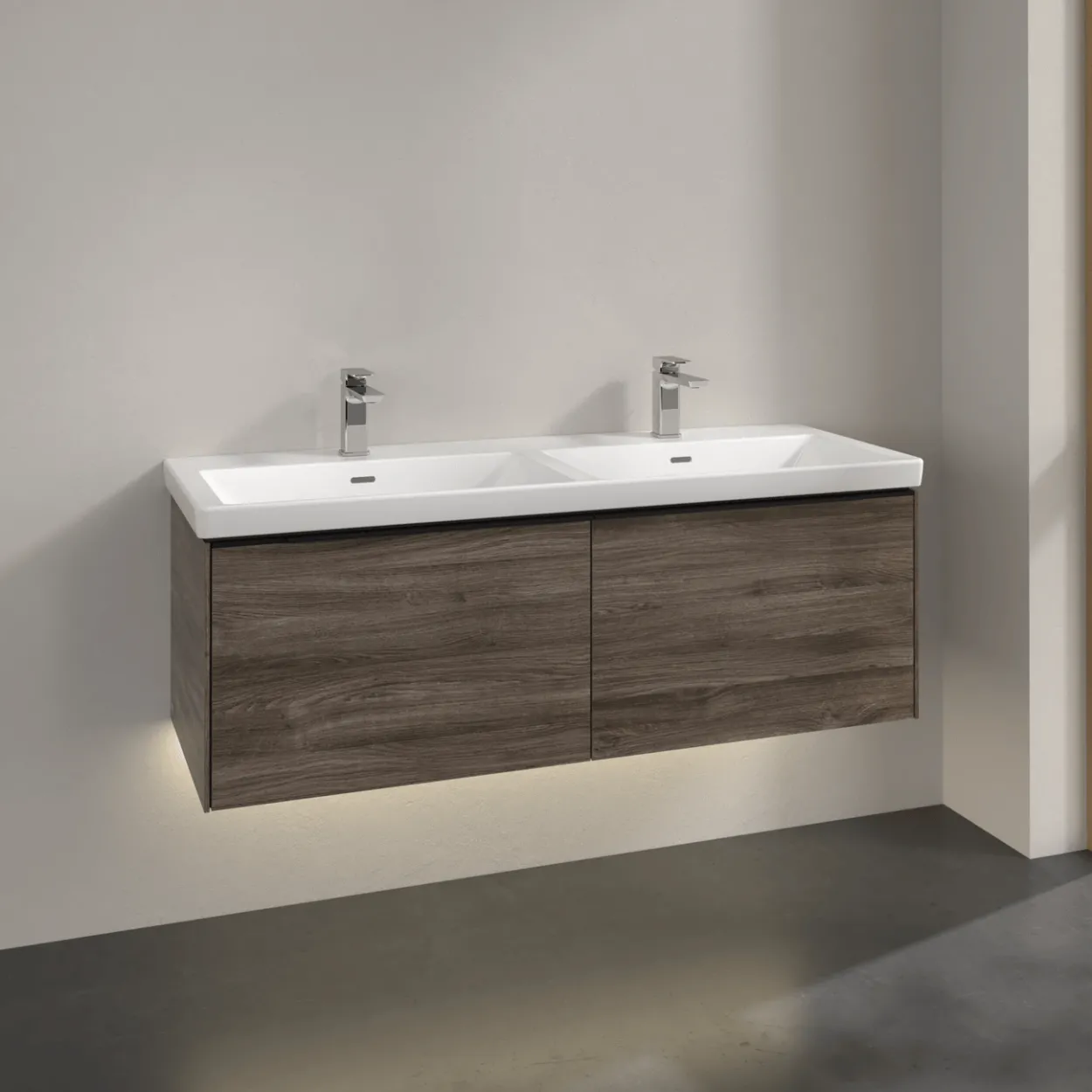 V&b subway 3.0 servantskap 127x42 f/dobbel servant stone oak m/lys håndtak i volcano black