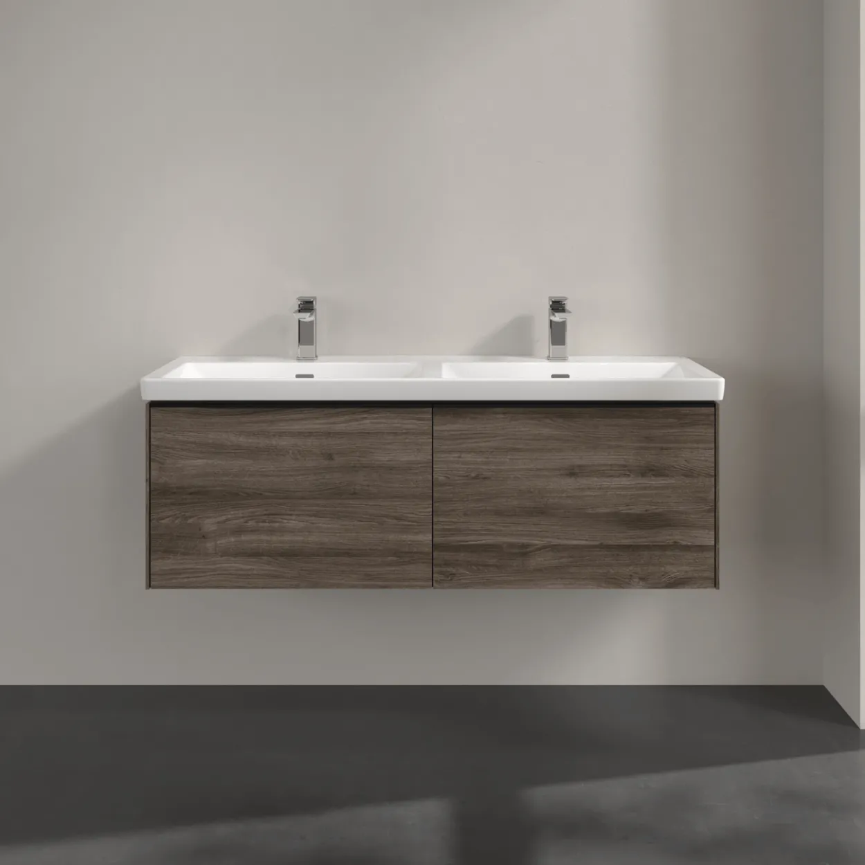 V&b subway 3.0 servantskap 127x42 f/dobbel servant stone oak m/lys håndtak i volcano black