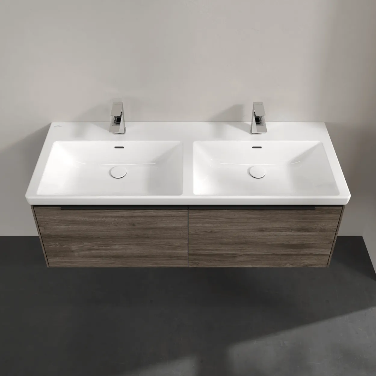 V&b subway 3.0 servantskap 127x42 f/dobbel servant stone oak m/lys håndtak i volcano black
