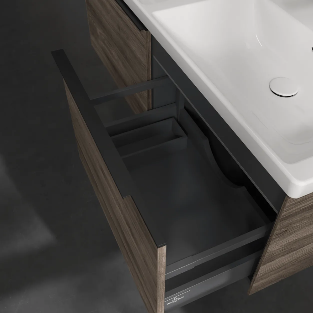 V&b subway 3.0 servantskap 127x42 f/dobbel servant stone oak m/lys håndtak i volcano black