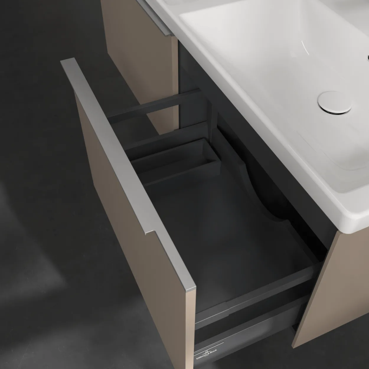 V&b subway 3.0 servantskap 127x42 f/dobbel servant taupe håndtak i krom