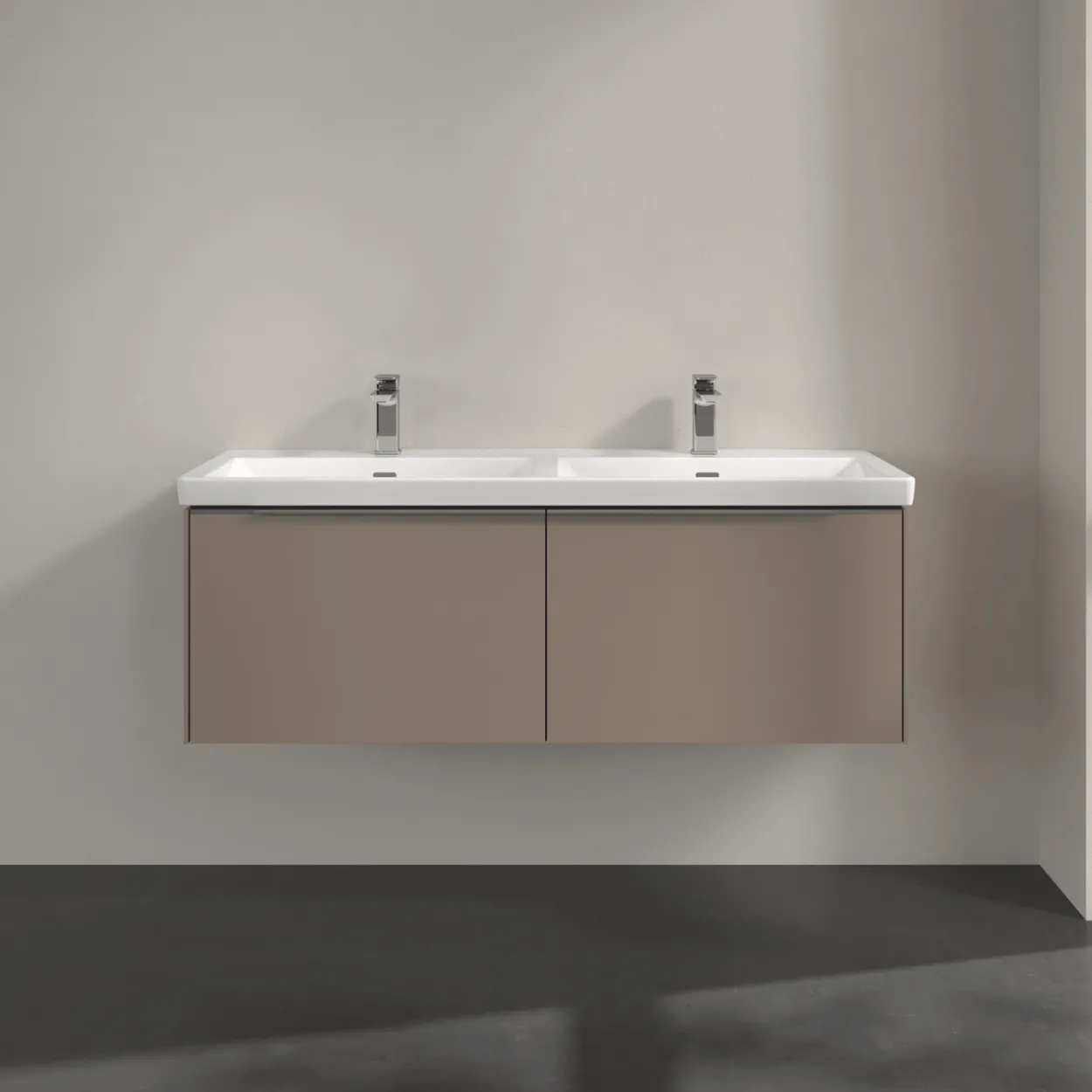 V&b subway 3.0 servantskap 127x42 f/dobbel servant taupe håndtak i krom