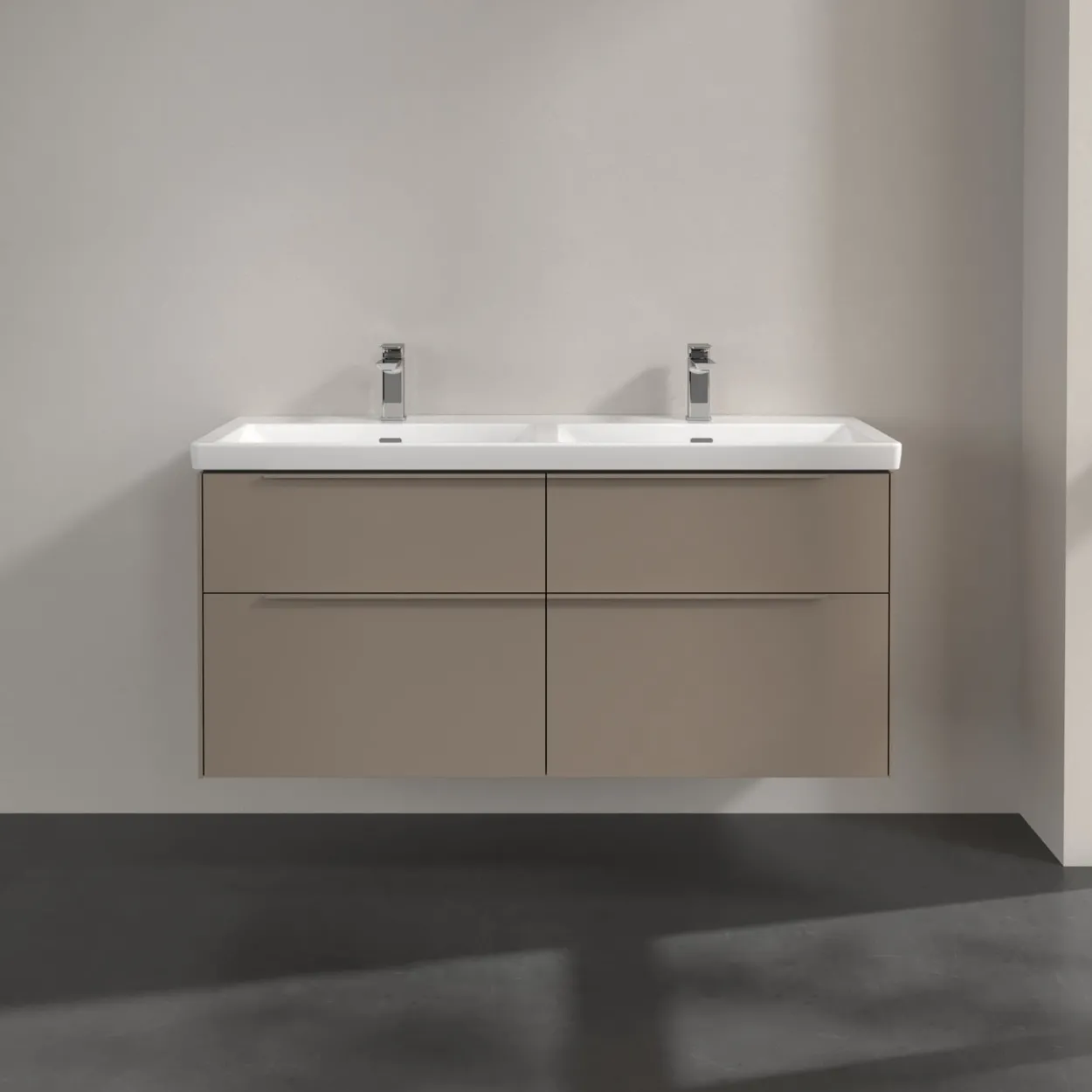 V&b subway 3.0 servantskap 127x57 f/dobbel servant taupe håndtak i møbelets farge