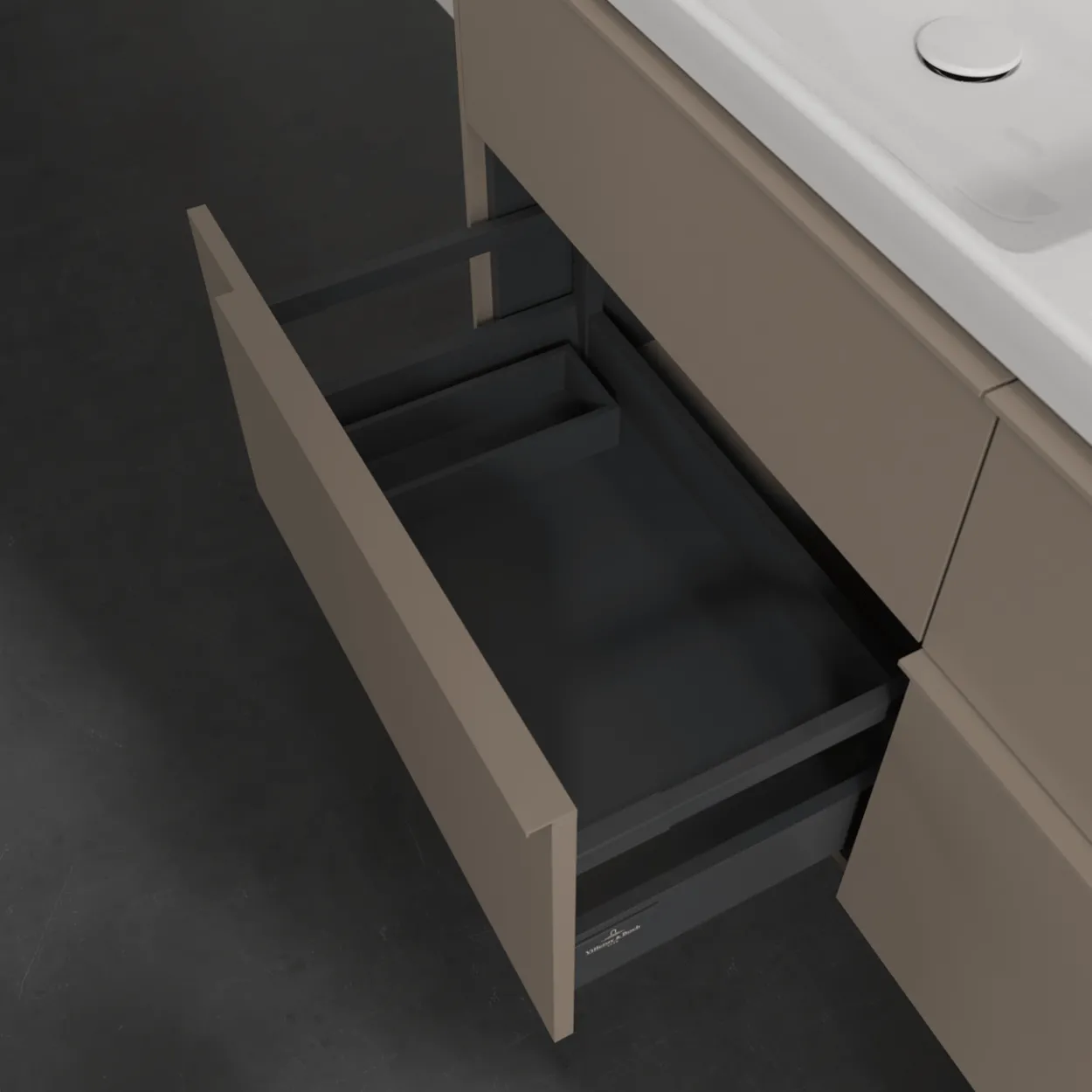 V&b subway 3.0 servantskap 127x57 f/dobbel servant taupe håndtak i møbelets farge