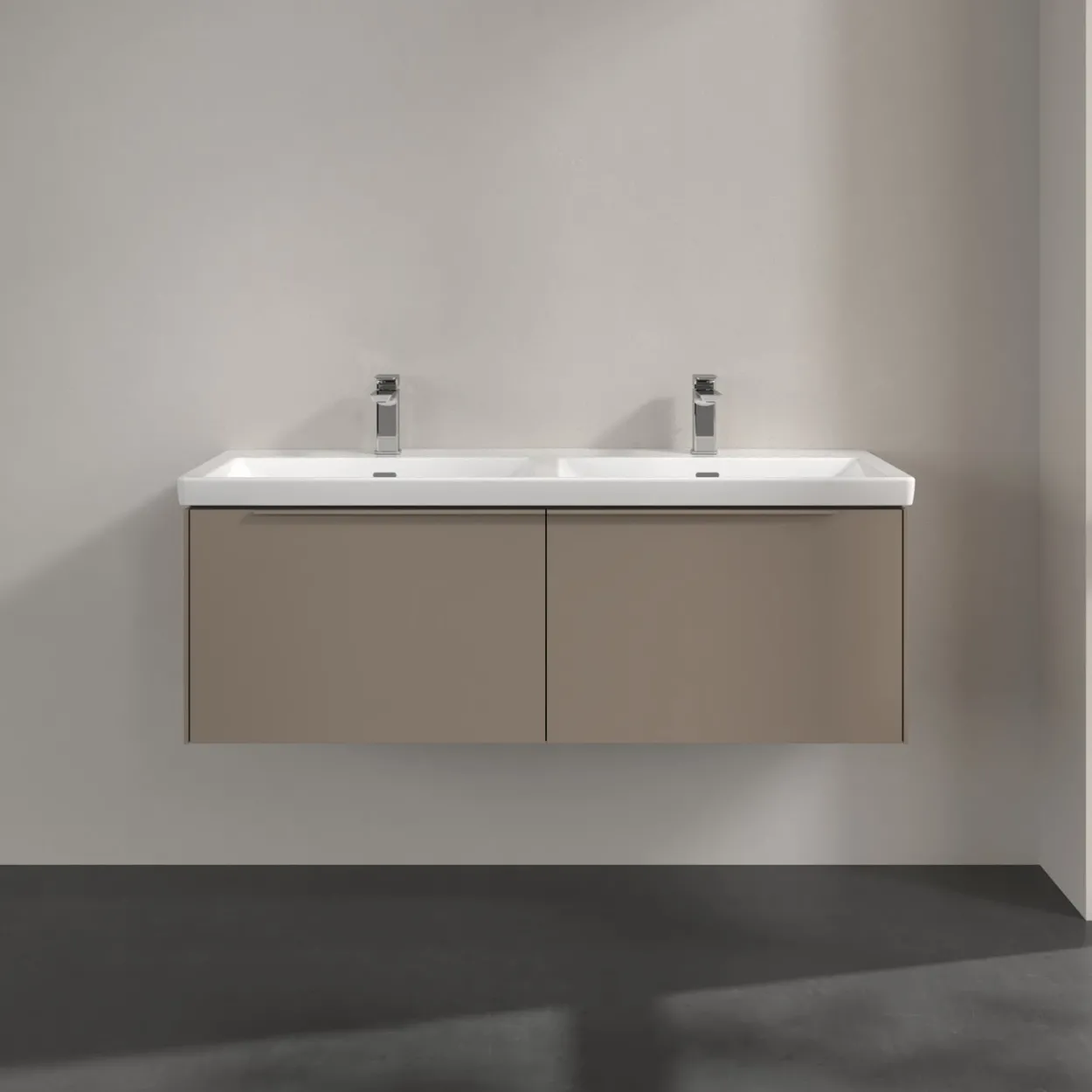 V&b subway 3.0 servantskap 127x42 f/dobbel servant taupe håndtak i møbelets farge