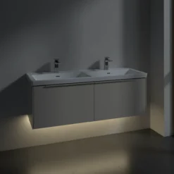 V&b subway 3.0 servantskap 127x42 f/dobbel servant taupe m/lys håndtak i møbelets farge