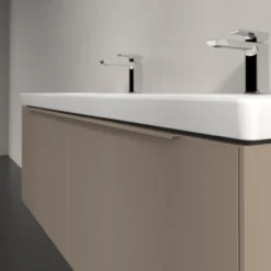 V&b subway 3.0 servantskap 127x42 f/dobbel servant taupe m/lys håndtak i møbelets farge