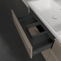 V&b subway 3.0 servantskap 127x57 f/dobbel servant taupe m/lys håndtak i møbelets farge
