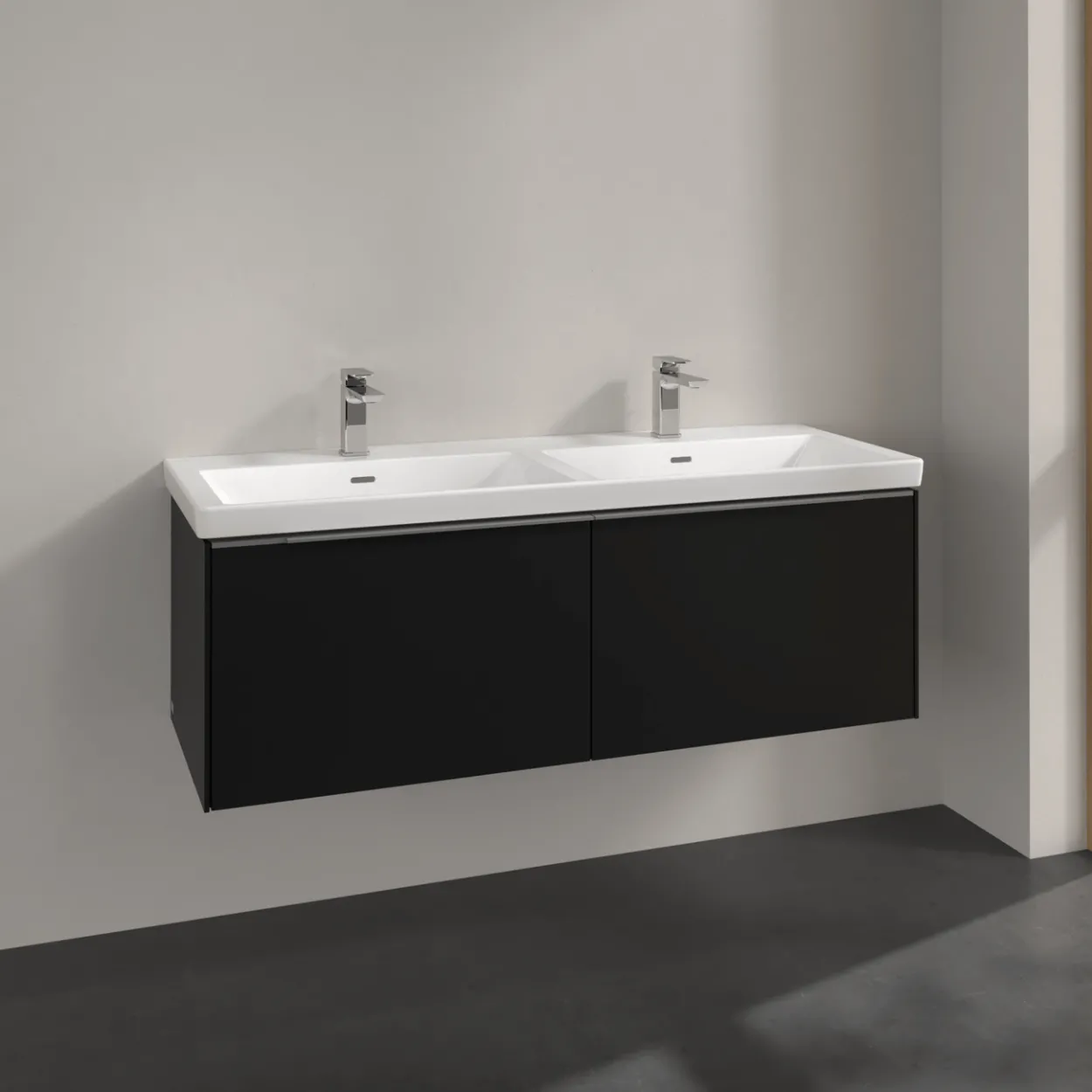 V&b subway 3.0 servantskap 127x42 f/dobbel servant volcano black håndtak i krom