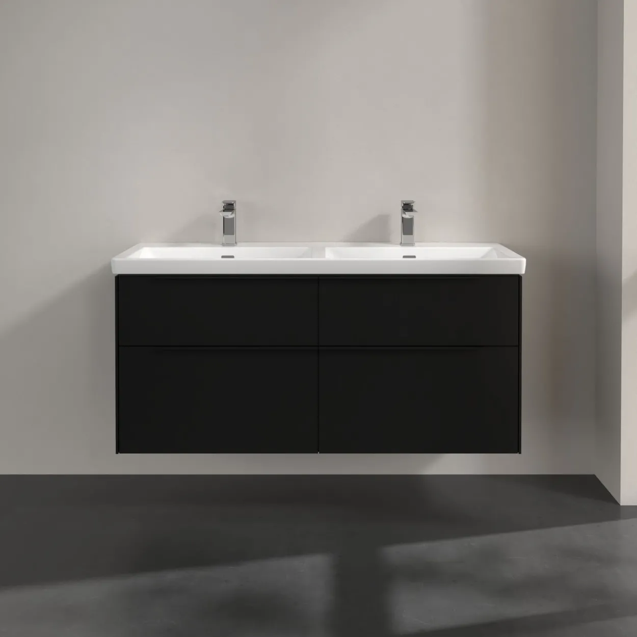 V&b subway 3.0 servantskap 127x57 f/dobbel servant volcano black håndtak i møbelets farge