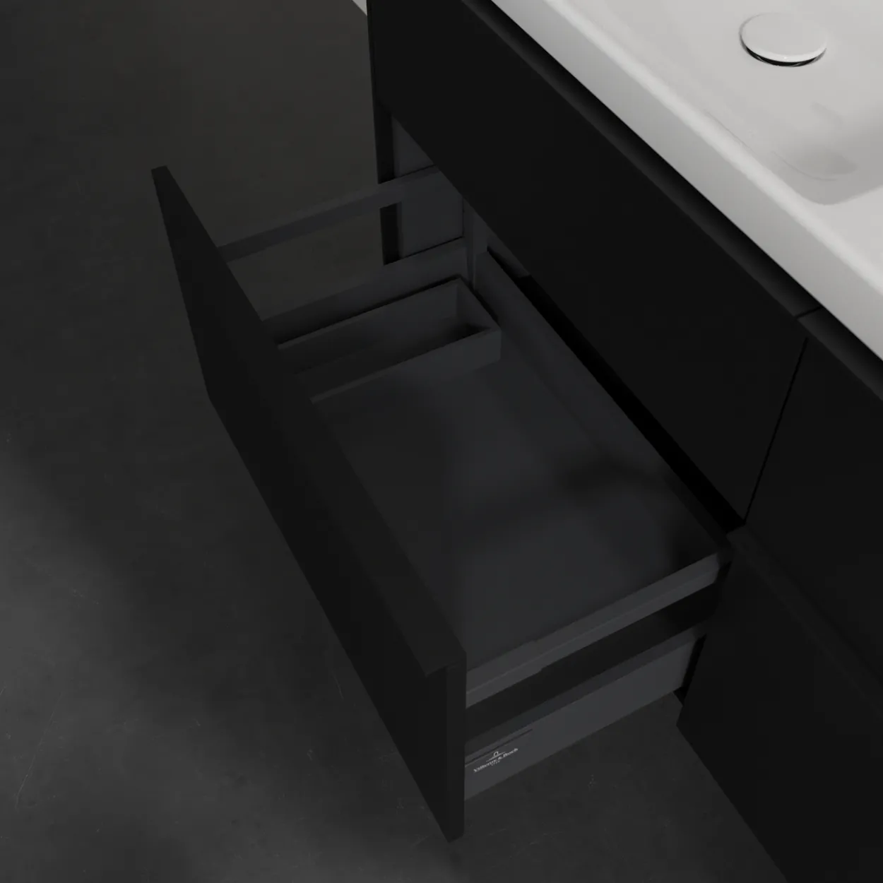V&b subway 3.0 servantskap 127x57 f/dobbel servant volcano black håndtak i møbelets farge