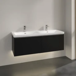 V&b subway 3.0 servantskap 127x42 f/dobbel servant volcano black m/lys håndtak i krom