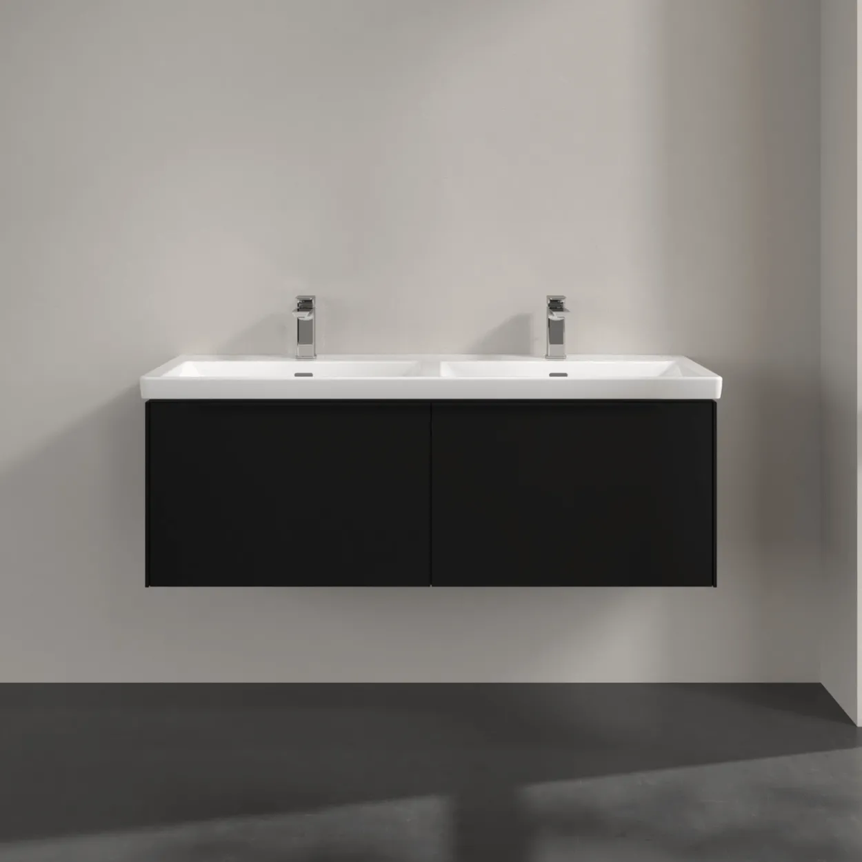 V&b subway 3.0 servantskap 127x42 f/dobbel servant volcano black m/lys håndtak i møbelets farge
