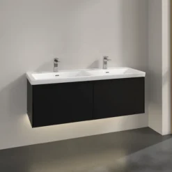 V&b subway 3.0 servantskap 127x42 f/dobbel servant volcano black m/lys håndtak i møbelets farge
