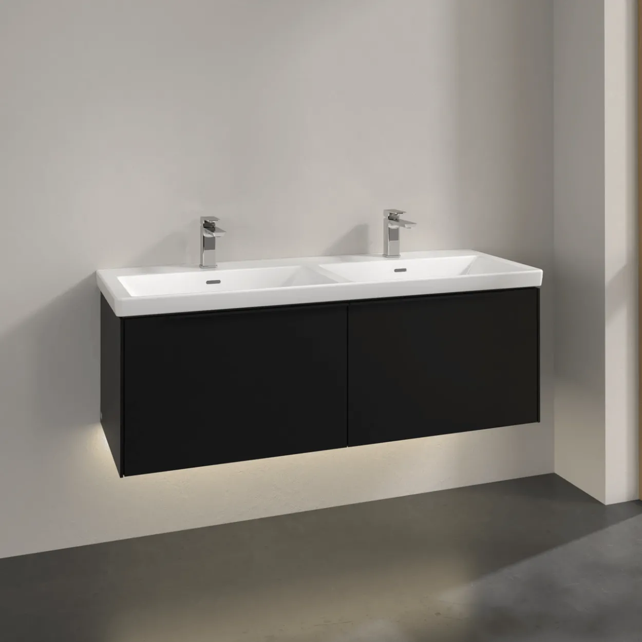 V&b subway 3.0 servantskap 127x42 f/dobbel servant volcano black m/lys håndtak i møbelets farge