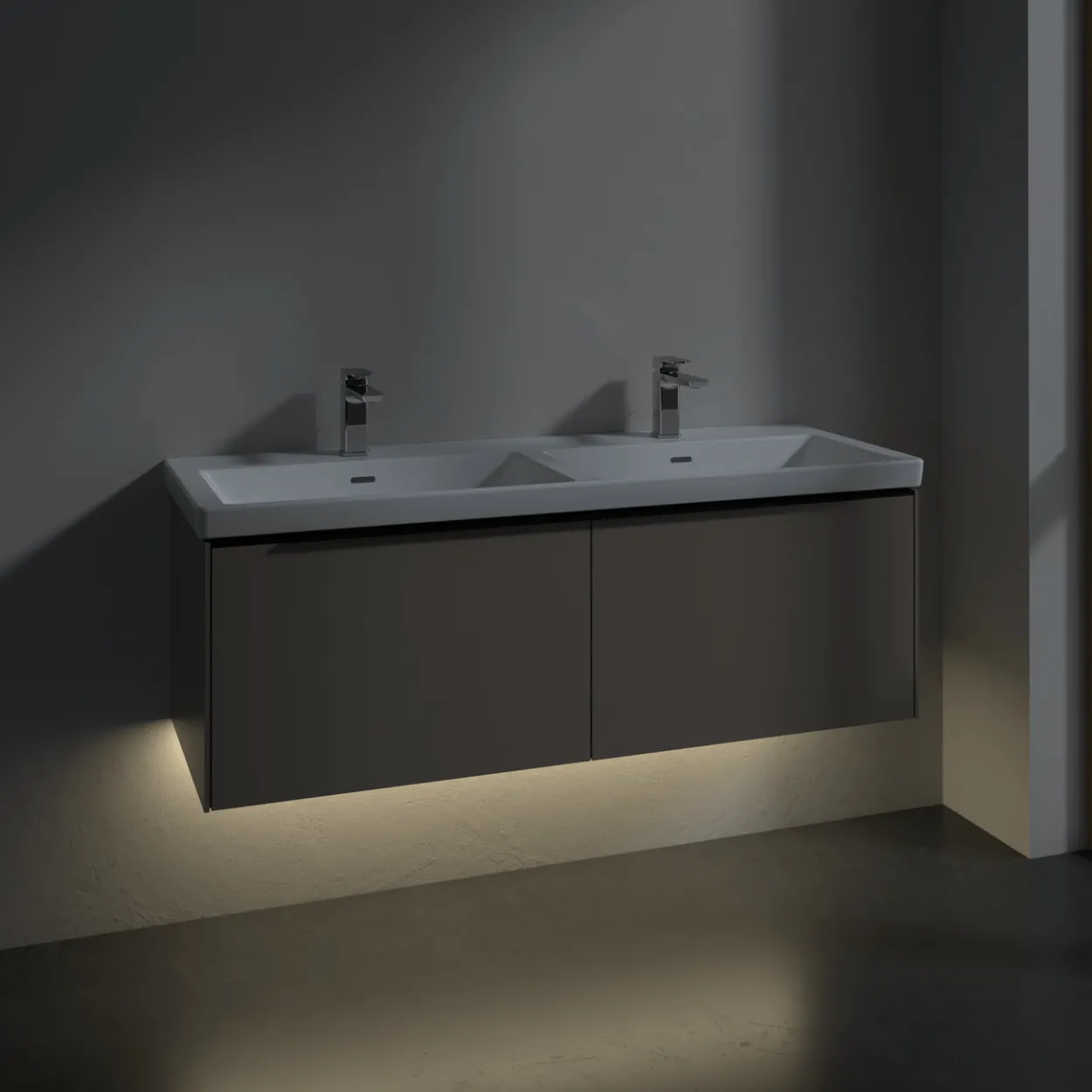 V&b subway 3.0 servantskap 127x42 f/dobbel servant volcano black m/lys håndtak i møbelets farge