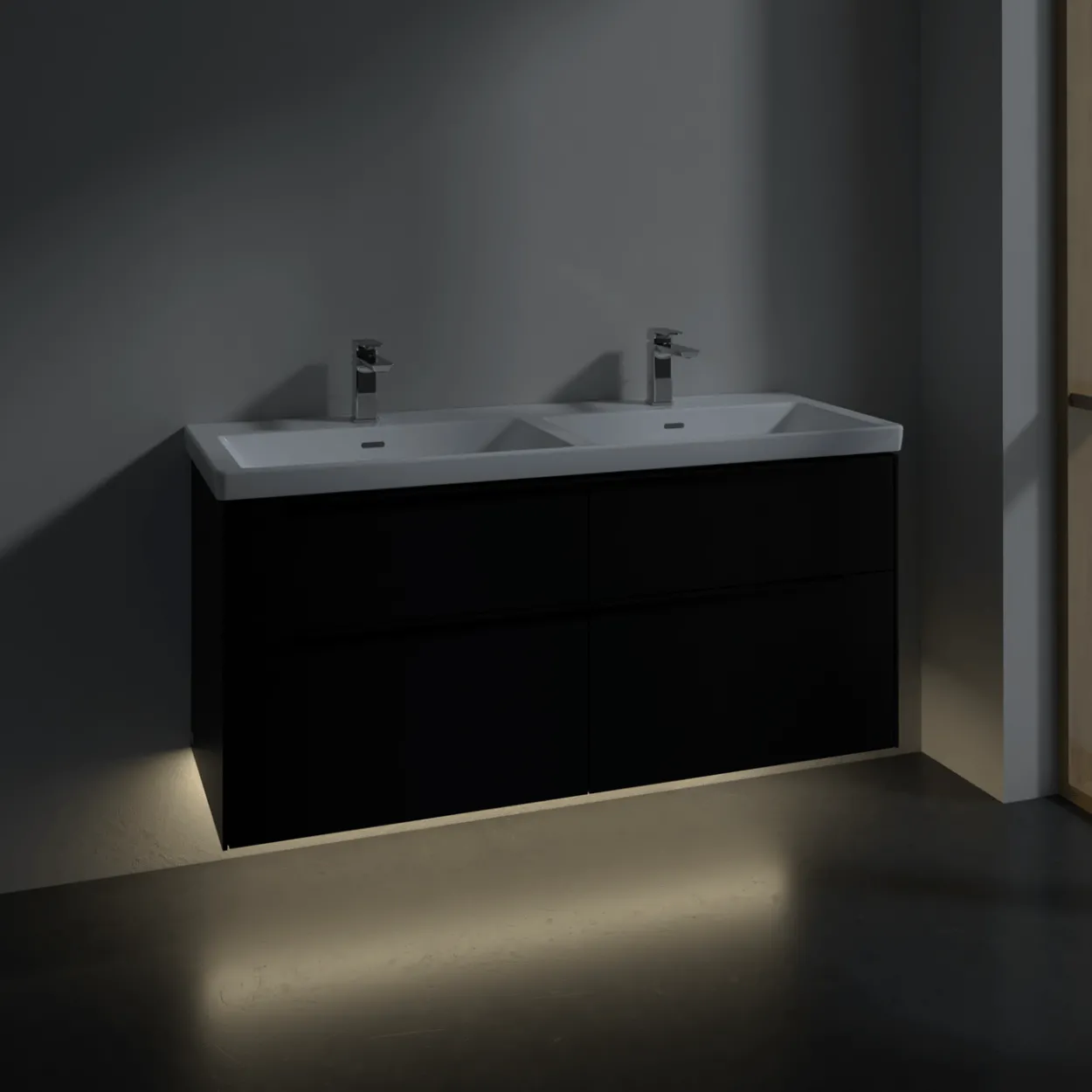 V&b subway 3.0 servantskap 127x57 f/dobbel servant volcano black m/lys håndtak i møbelets farge