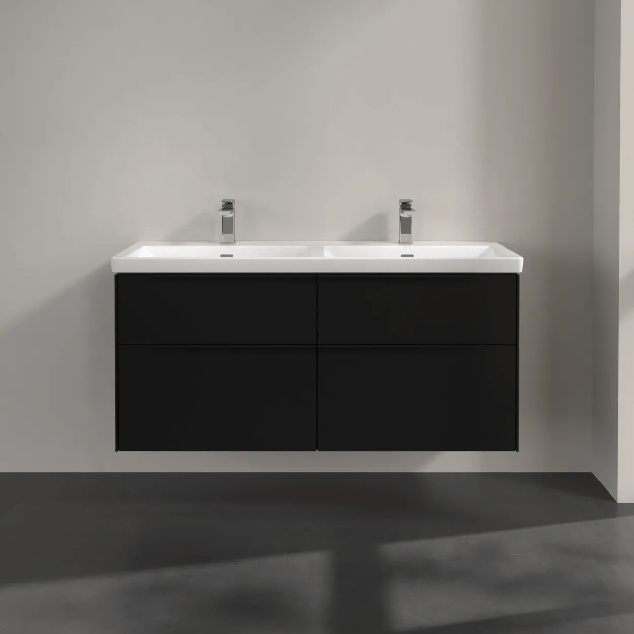 V&b subway 3.0 servantskap 127x57 f/dobbel servant volcano black m/lys håndtak i møbelets farge