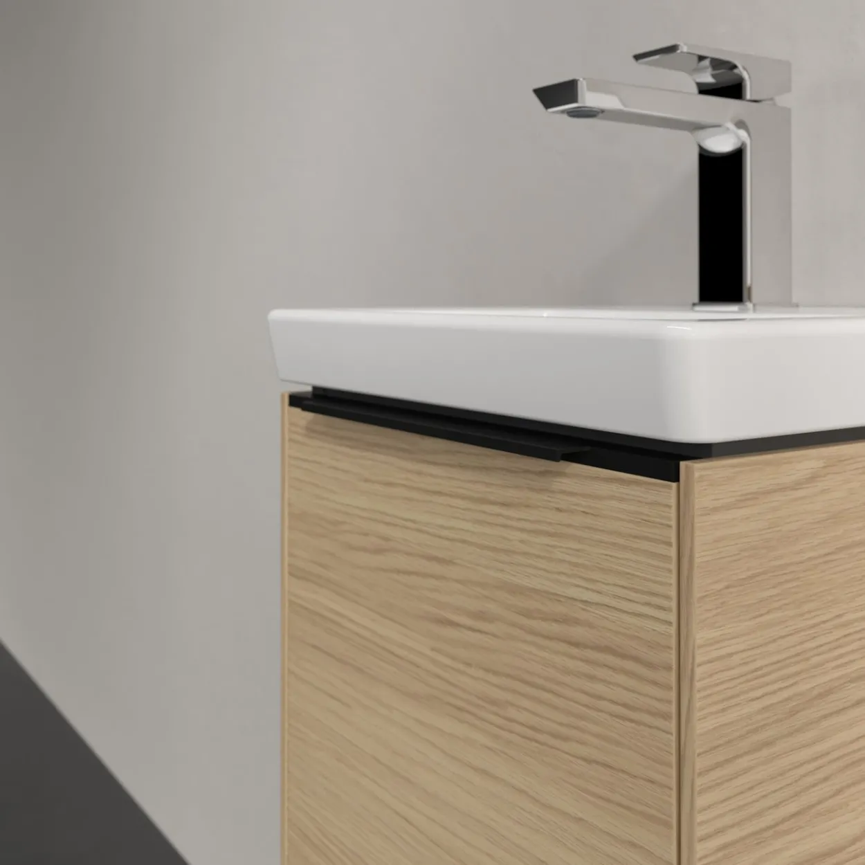 V&b subway 3.0 servantskap 35x42 høyre nordic oak håndtak i volcano black