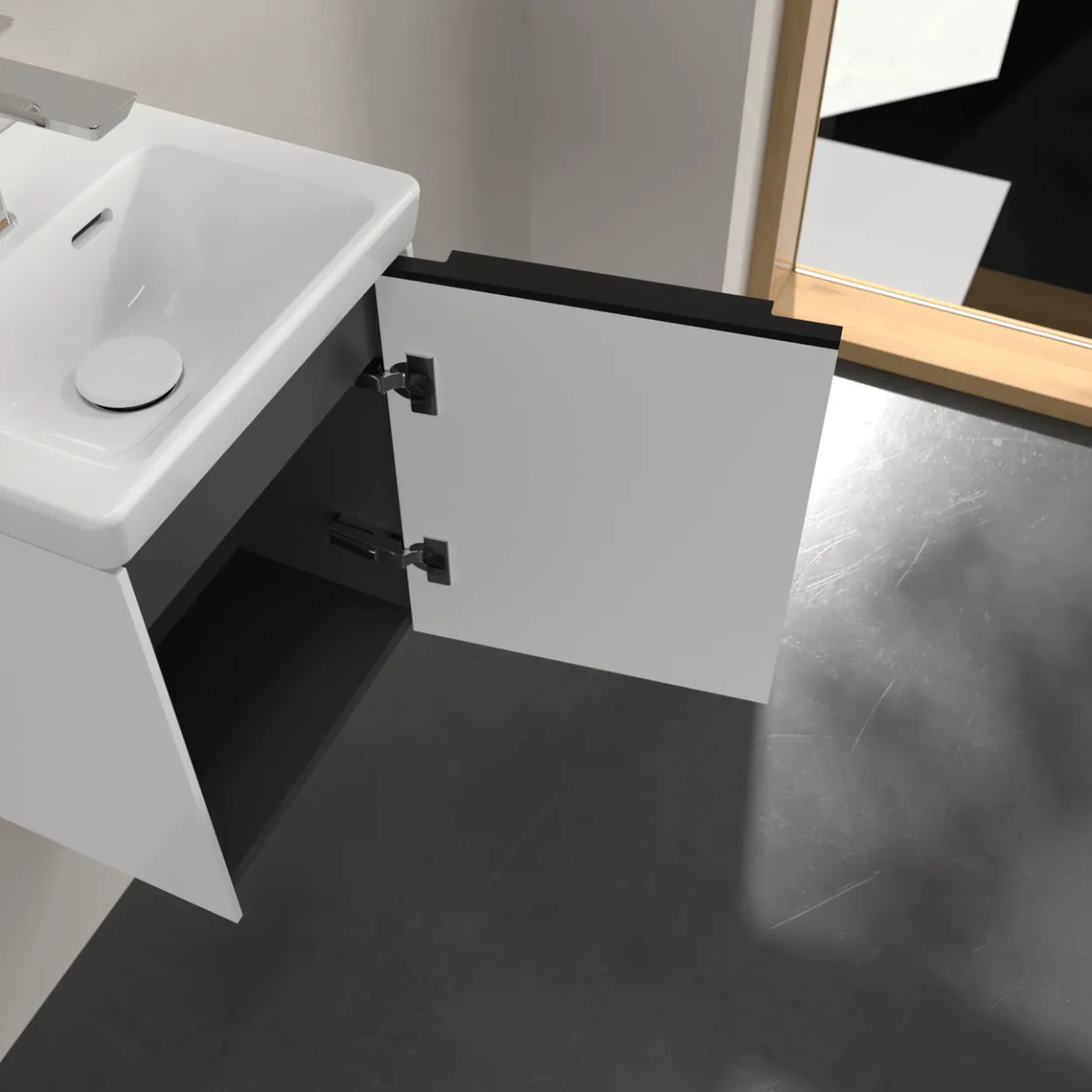 V&b subway 3.0 servantskap 35x42 høyre pure white håndtak i volcano black