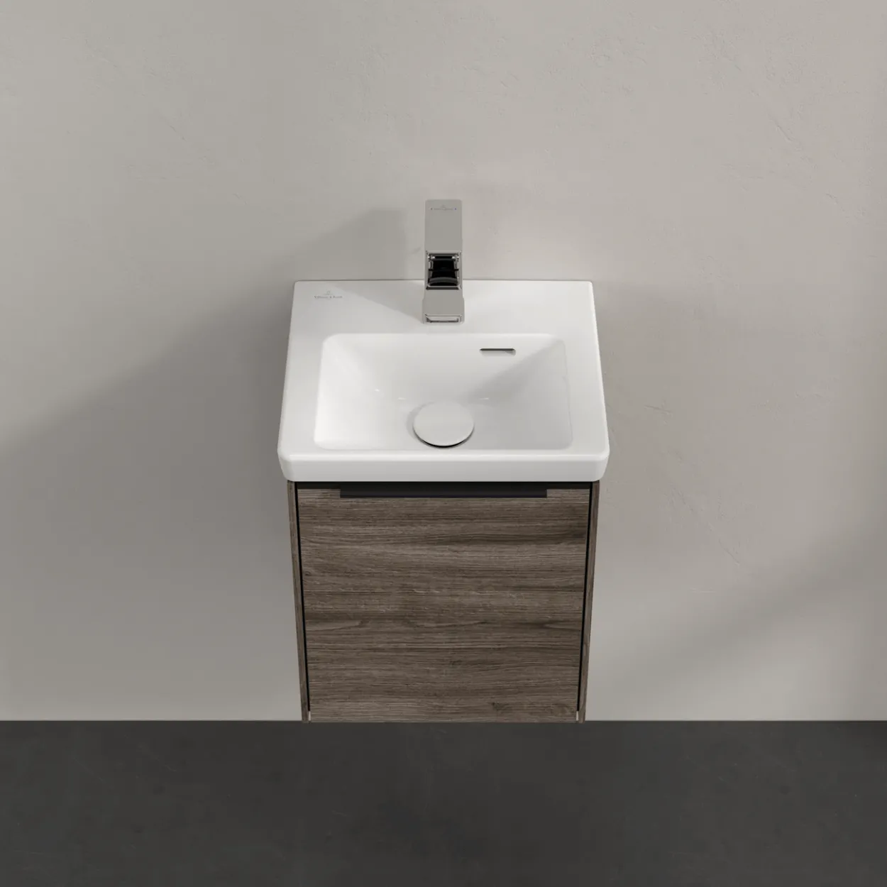 V&b subway 3.0 servantskap 35x42 høyre stone oak håndtak i volcano black
