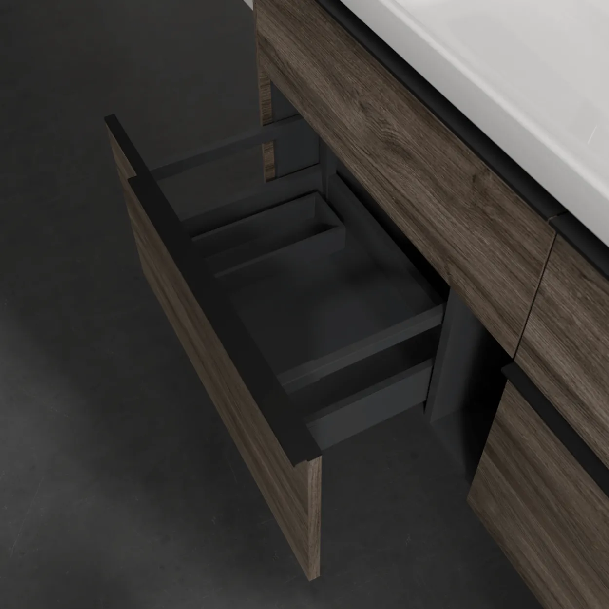 V&b subway 3.0 servantskap 127x57 kansas oak m/lys håndtak i volcano black