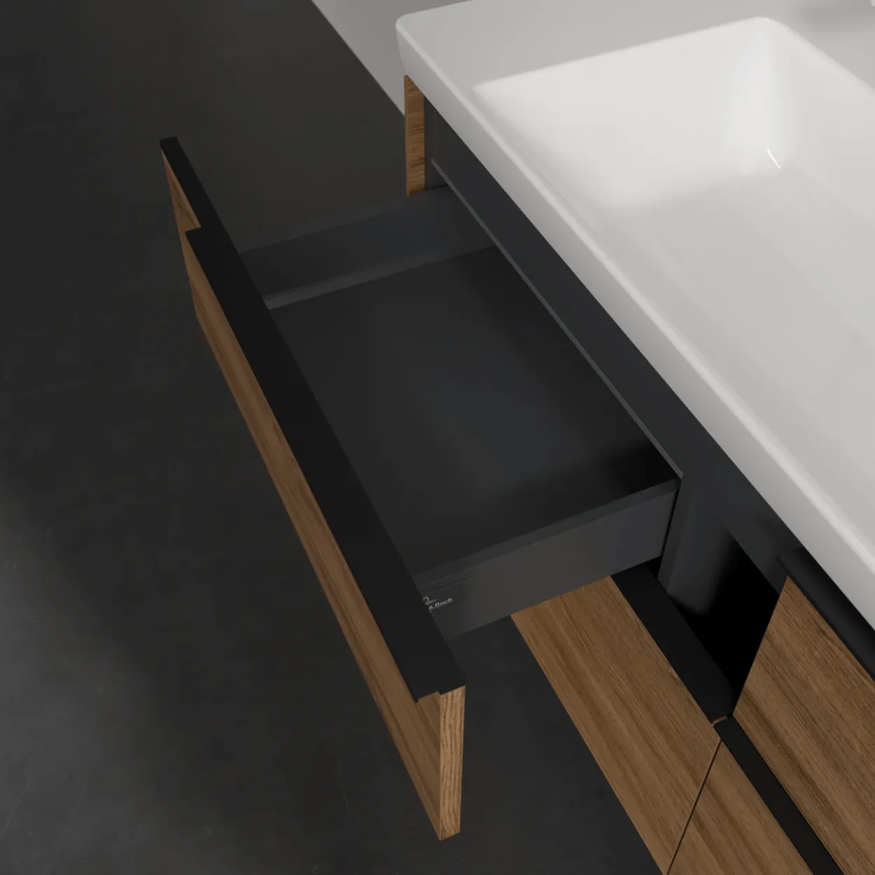 V&b subway 3.0 servantskap 127x57 kansas oak m/lys håndtak i volcano black