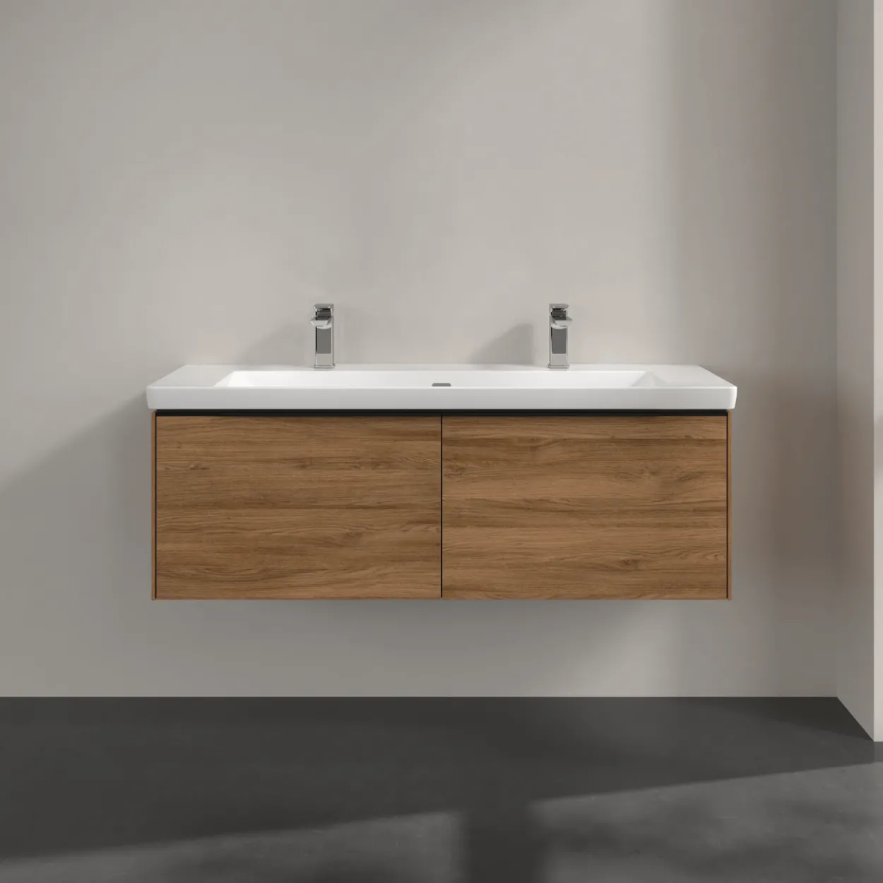 V&b subway 3.0 servantskap 127x42 kansas oak m/lys håndtak i volcano black