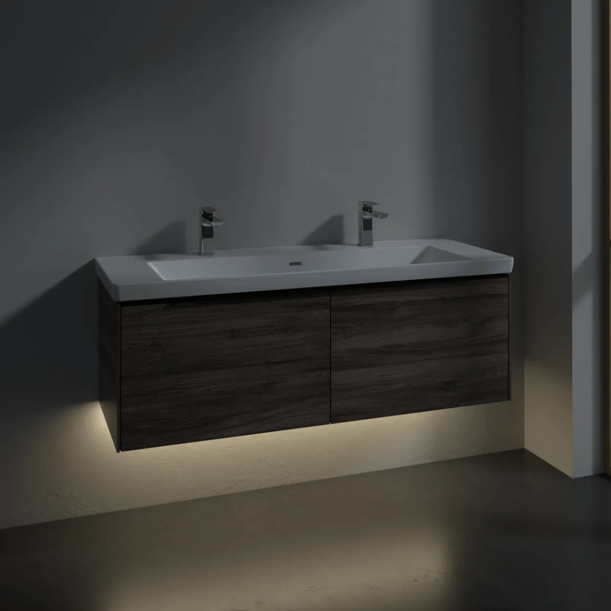 V&b subway 3.0 servantskap 127x42 kansas oak m/lys håndtak i volcano black