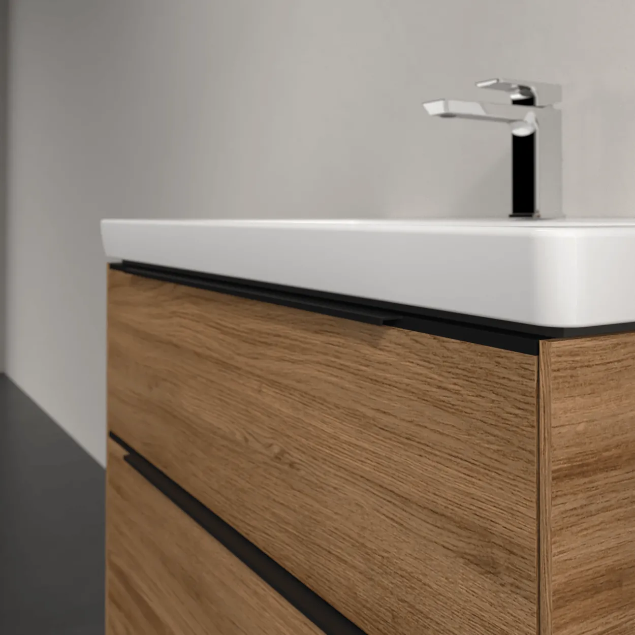 V&b subway 3.0 servantskap 77x57 kansas oak m/lys håndtak i volcano black