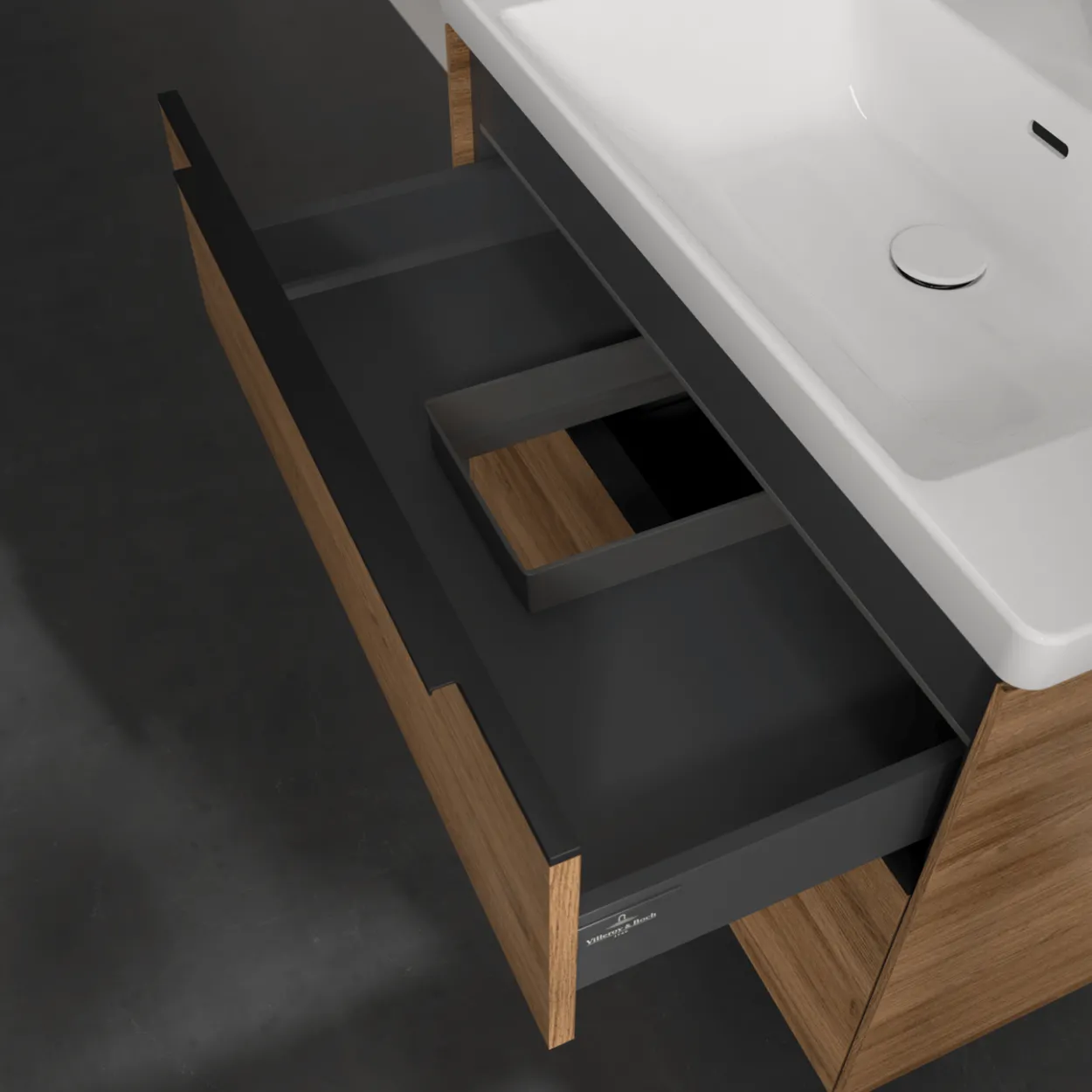 V&b subway 3.0 servantskap 77x57 kansas oak m/lys håndtak i volcano black
