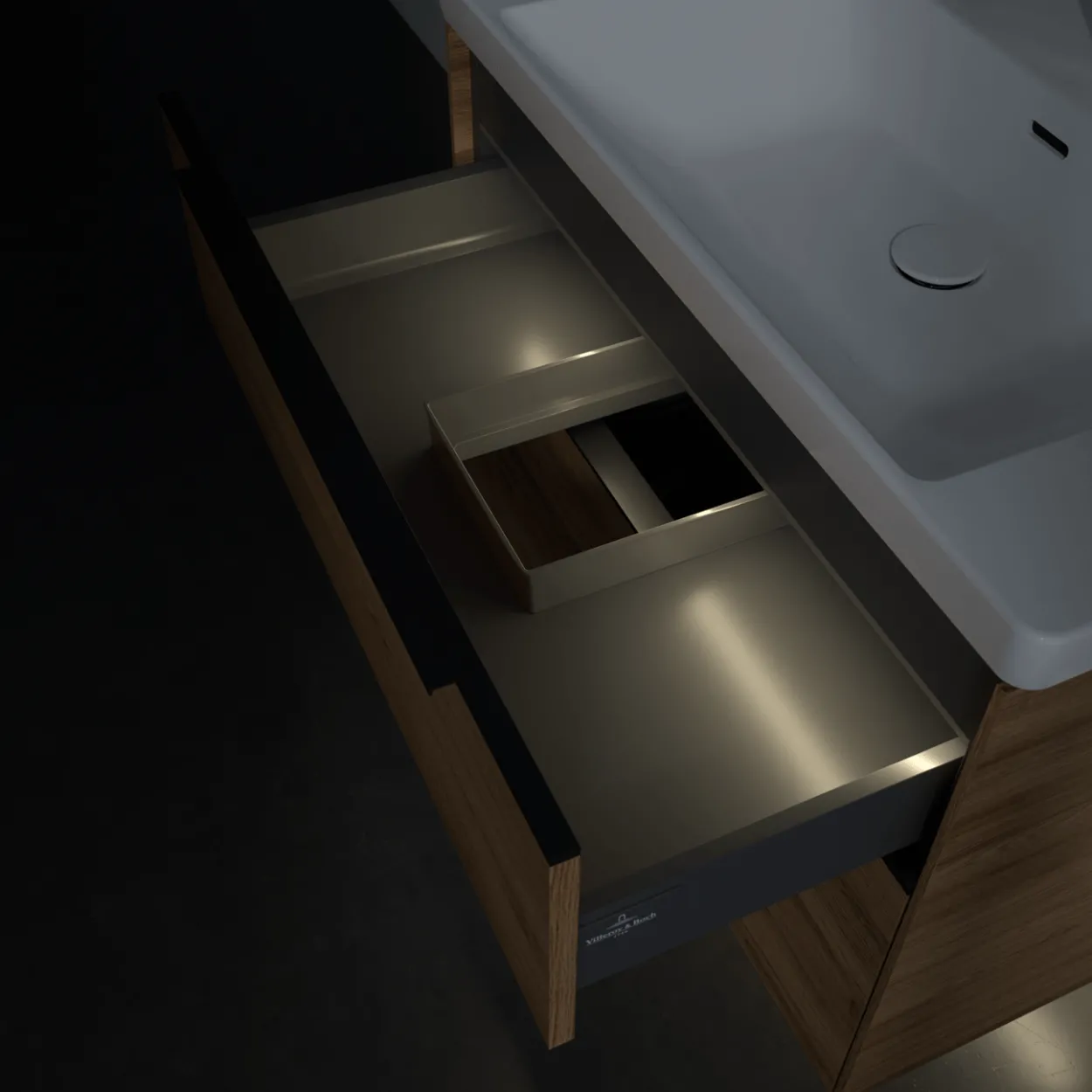 V&b subway 3.0 servantskap 77x57 kansas oak m/lys håndtak i volcano black