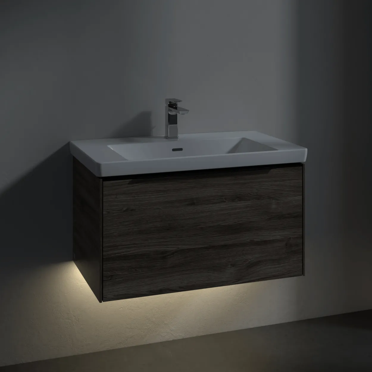 V&b subway 3.0 servantskap 77x42 kansas oak m/lys håndtak i volcano black