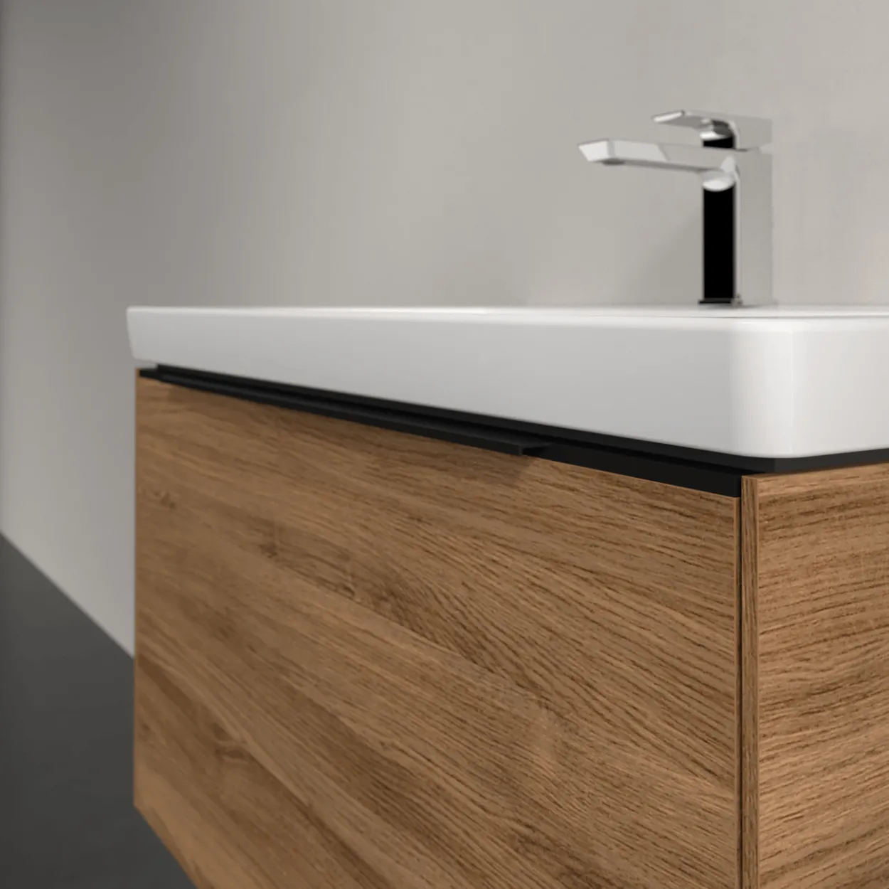 V&b subway 3.0 servantskap 77x42 kansas oak m/lys håndtak i volcano black
