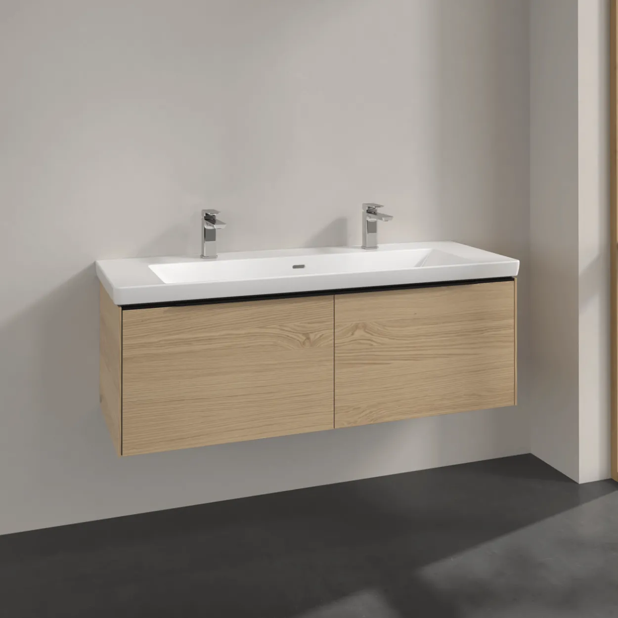 V&b subway 3.0 servantskap 127x42 nordic oak håndtak i volcano black