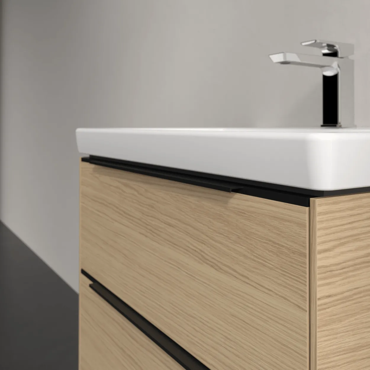V&b subway 3.0 servantskap 62x57 nordic oak håndtak i volcano black