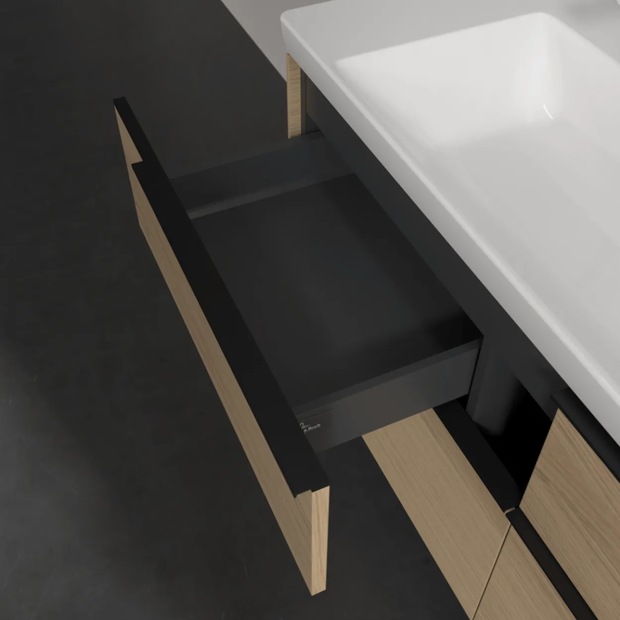 V&b subway 3.0 servantskap 127x57 nordic oak håndtak i volcano black