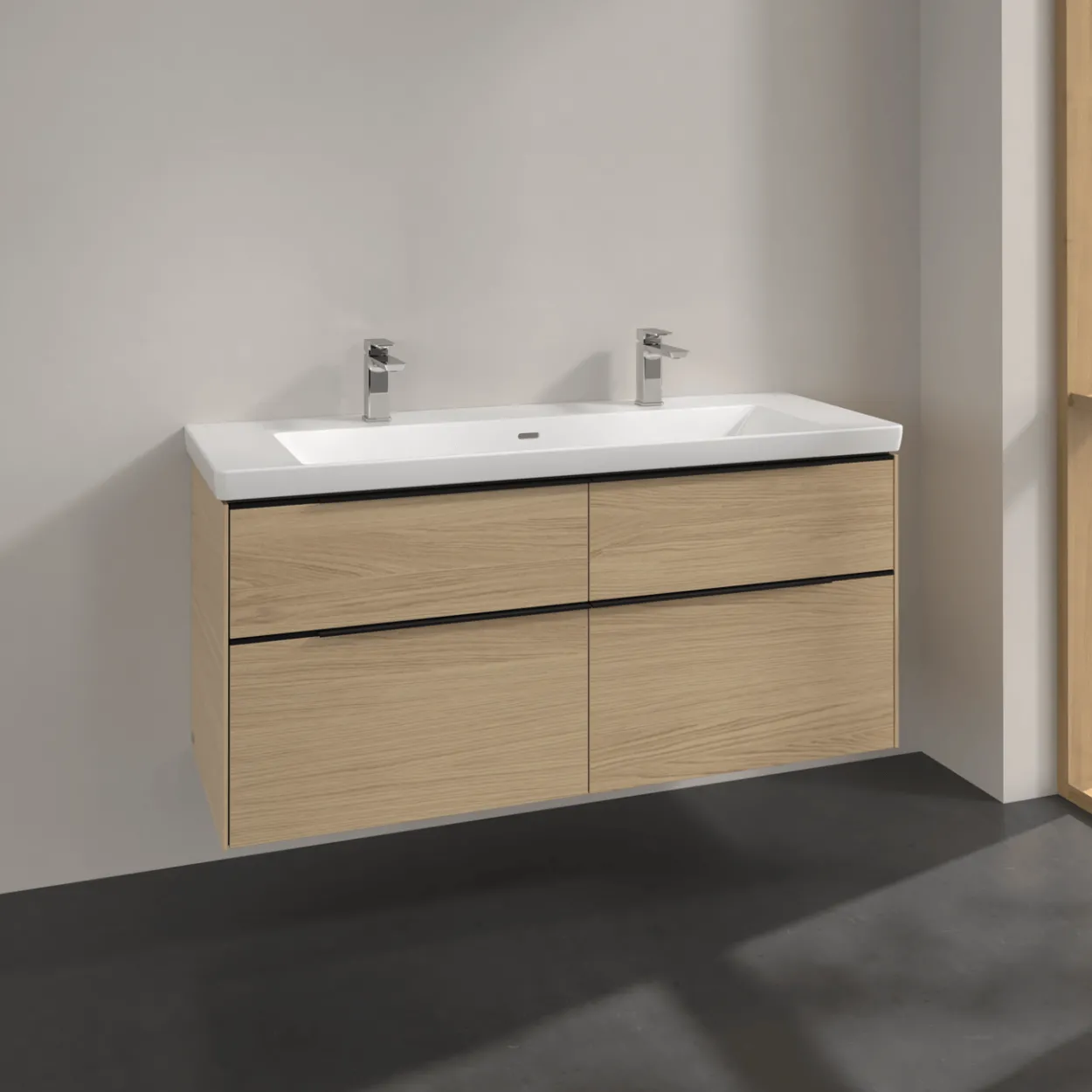 V&b subway 3.0 servantskap 127x57 nordic oak håndtak i volcano black