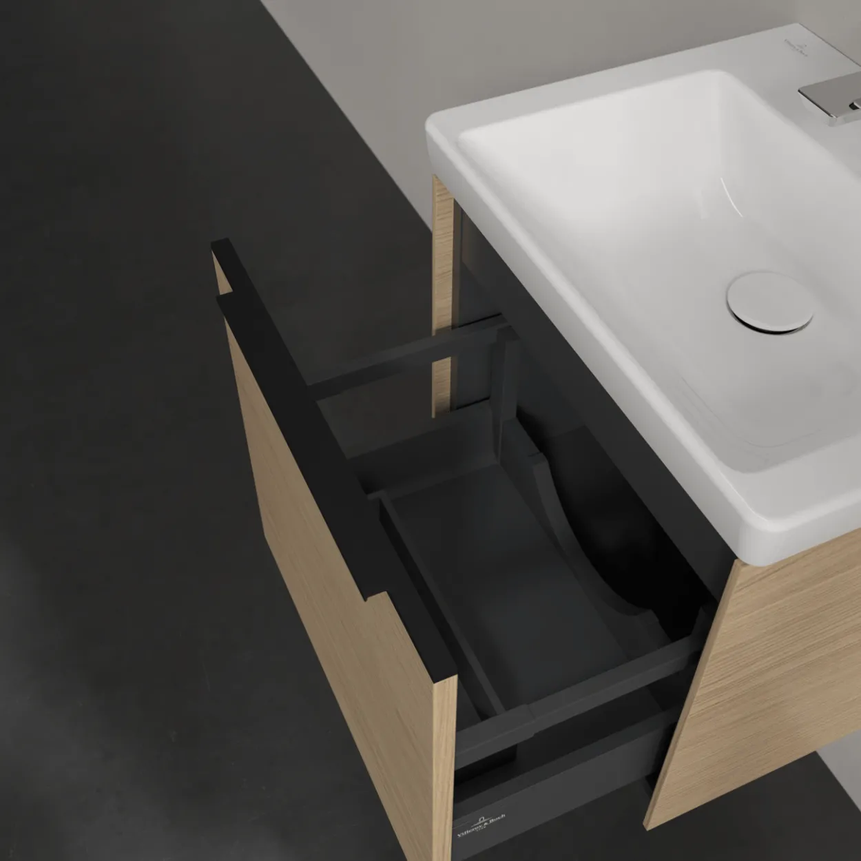 V&b subway 3.0 servantskap 47x42 nordic oak håndtak i volcano black