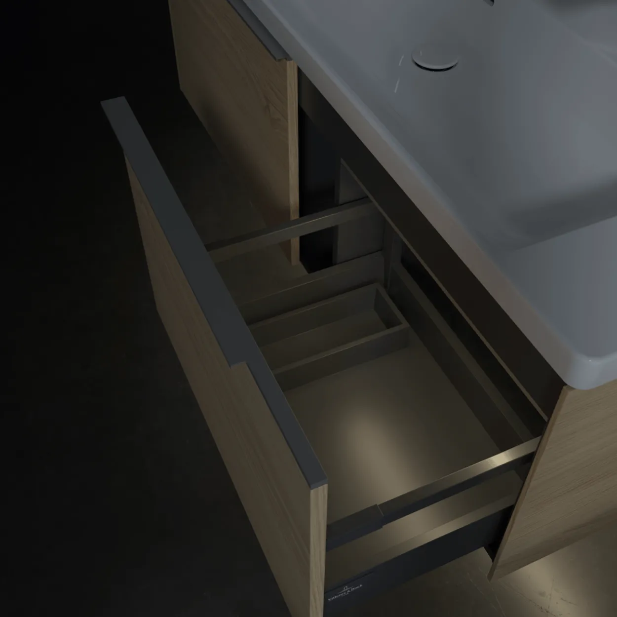 V&b subway 3.0 servantskap 127x42 nordic oak m/lys håndtak i krom
