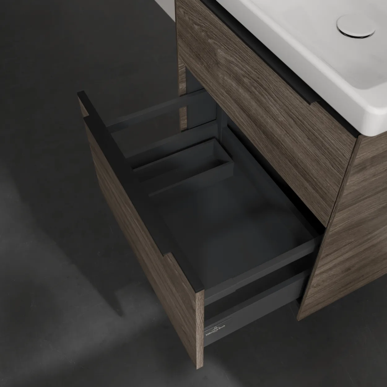 V&b subway 3.0 servantskap 57x47 stone oak håndtak i volcano black